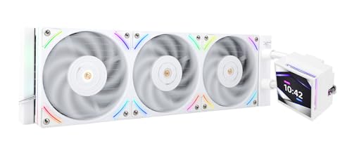 Hyper Vision 360 UB ARGB White 360mm AIO CPU Liquid Cooler, 4.3-Inch Magnetic LCD Screen, 480x480, 6400RPM Pump, 2150RPM PWM Fan Module, for Intel LGA1851/1700/1200 and AMD AM5/AM4