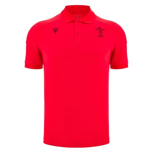Macron Mens Wales Rugby Travel Polo Shirt 2025 Adults Short Red L