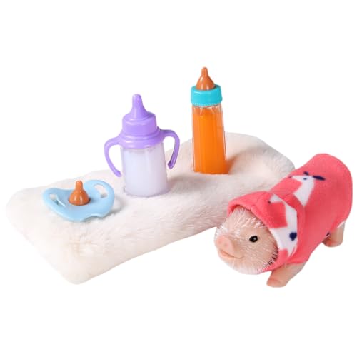 5 Piezas/Sets Silicone Pig Set, Mini Pig Toy Realistic Baby Piggy Doll con Tela de Silicona de Animales con Accesorios de lechones para niños Cumpleaños