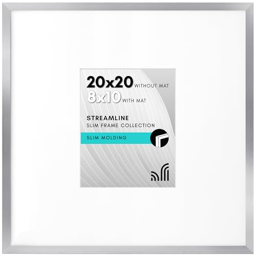 Americanflat 20x20 Poster Frame - Matted to 8x10 - Slim Molding - Silver