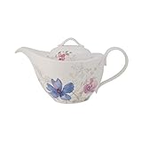 Villeroy und Boch Mariefleur Gris Basic Teekanne, stilvolle Kanne mit filigranem Blumendekor aus Premium Porzellan, spülmaschinenfest, 1.2 L