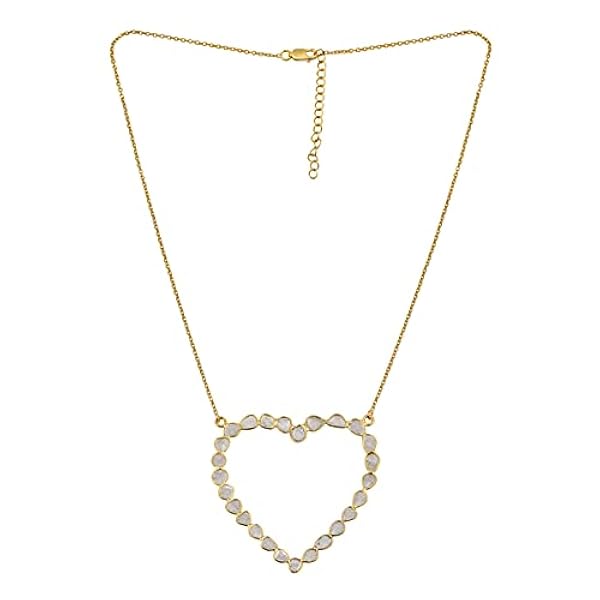 MOONEYE 3.00 CTW Polki diamante naturale Collana con ciondolo a cuore aperto vuoto in argento sterling 925 placcato in oro 14k gioielli con diamanti a fetta di tutti i giorni