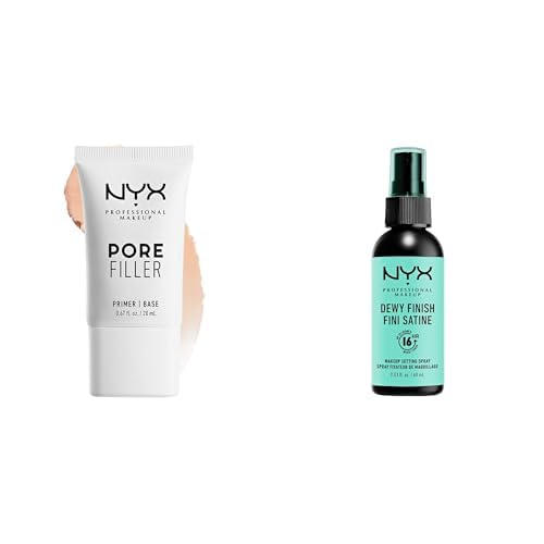 NYX Professional Makeup-Set für langanhaltendes Make-Up: Pore Filler Primer, Für ebenere Haut & Setting Spray mit dewy Finish