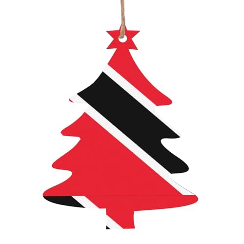 YUGTAEE Weihnachtsschmuck aus Holz, Weihnachtsbaumform, 6 Stück, Flagge von Trinidad & Tobago, bedruckt zum Aufhängen