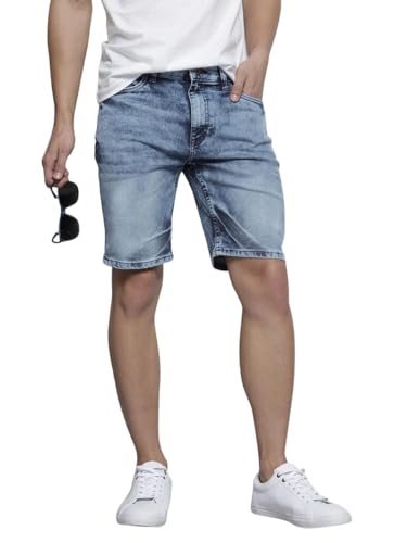Image of The Indian Garage Co Men Slim Fit Solid Mid-Rise Denim Shorts