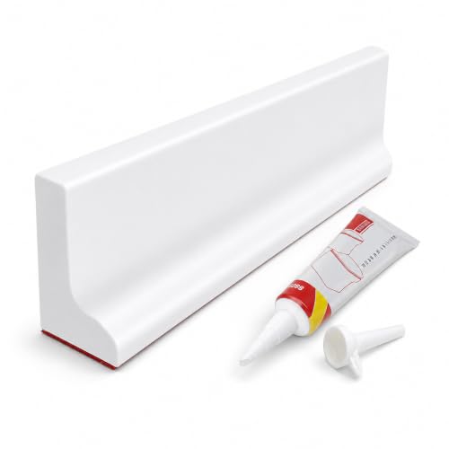 Image of Flexible Silicone Water Dam (2 Meters), Shower Threshold Water Blocker & Kitchen Sink Splash Guard, Self-Adhesive Bathroom Floor Seal (White, 3cm Height)