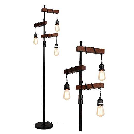 Airposta Industrial Floor Lamp, Farmhouse Tree Floor Lamp, 68 Inch 3 Lights Wood Standing Lamp, Sturdy Base Tall Vintage Pole Light, Metal Black Floor Lamps for Living Room Bedroom Office Rustic Home