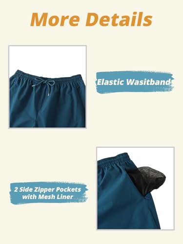 INCERUN Mens Swim Trunks with Compression Liner Quick Dry Bathing Suit Waterproof 2 in 1 Swimming Beach Board Shorts Swimwear Swimsuit for Men with 3 Zipper Pockets Blue Small — view 5