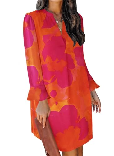Image of Wkior Womens Fall Ruffle Long Sleeve V Neck Shift Dresses (S-XXL)