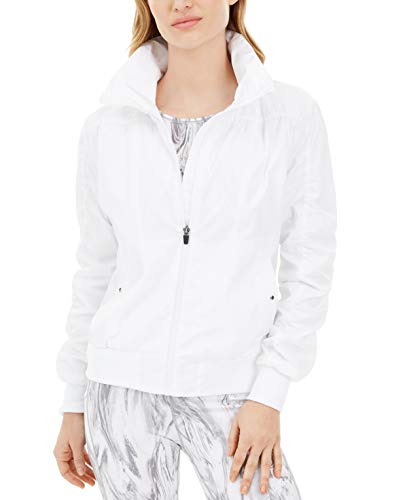 Ideology Womens Ruched Sleeve Hooded Jacket Color Bright White