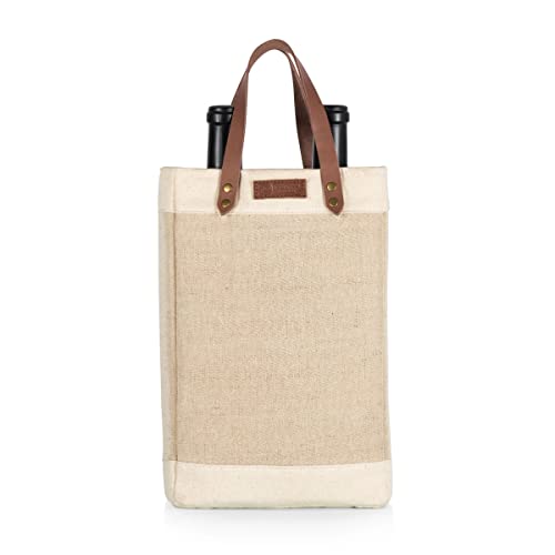 PICNIC TIME Sacola de vinho isolada com 2 garrafas de juta Pinot e bolsa de presente, bege