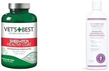 Vet’s Best Healthy Coat Shed & Itch Relief Dog Supplements | Relieve Dogs Skin Irritation & Veterinary Formula Clinical Care Antiparasitic & Antiseborrheic Medicated Dog Shampoo