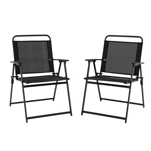 RELAX4LIFE Set di 2 Sedie Pieghevoli, Sedie da Giardino Esterne in Tessuto con Struttura in Metallo, Schienale e Braccioli, Capacità 150 kg, Sedie Pieghevoli Portatili per Terrazza, Balcone, Spiaggia