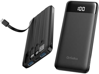 Orfeika Portable Phone Charger, 10000mAh Portable Charger Power Bank with Built-in Cables
