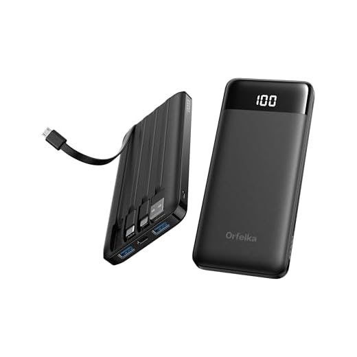 Orfeika Portable Phone Charger, 10000mAh Portable Charger Power Bank with Built-in Cables, Travel Essential Battery Pack Compatible with iPhone, Samsung, Google, iPads, Tablets, etc