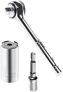 Brackit Universal Socket Wrench Set - Multi-Function and Adaptable to 7-19mm Nuts - with 3/8 Reversible Ratchet and Power Tool Adapter