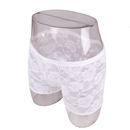 Evankin Mens Sexy Rose Lace Boxer Briefs See Through Mesh Underwear Low Rise Stretch Breathable(White) #TOP3