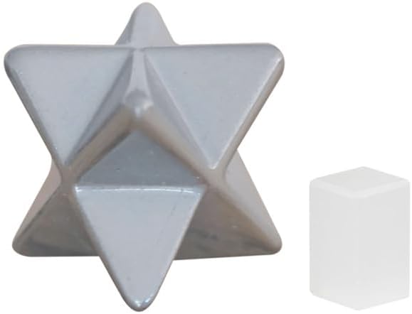 Natural Stone Hematite Merkaba and (1) Pcs Selenite Cube with Velvet Pouch (1 Pcs)