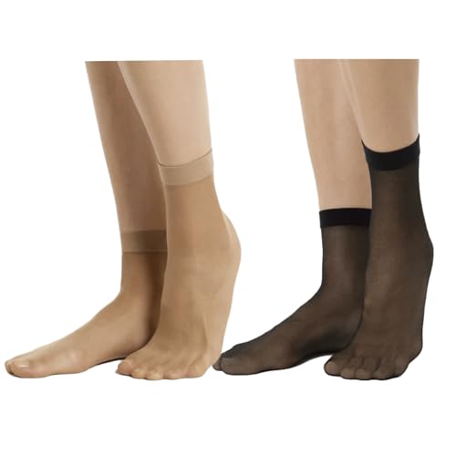 MALVA 10 Pairs Women's Ankle High Sheer Socks 30 DEN (5 Beige and 5 Black)