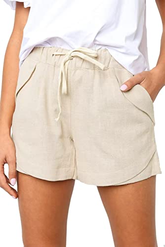 Anftfh Summer Shorts For Women Solid Color Drawstring Elastic Waist Casual With Pockets Cute Beach Outfits For Women Beige Xl #TOP1