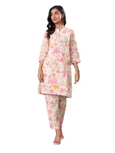 Image of Varanga Women Off White Floral Printed Kurta with Bottom - A Chic and Comfortable Outfit for Various Occasions