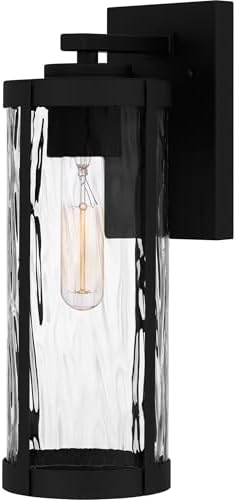 Quoizel Culpo Outdoor Wall Lantern, 14 Inch 1-Light Matte Black Modern Wall Sconce, Coastal-Inspired Wall Light with Clear Water Glass, Outside Lights for Patio, Porch, Garage or Front Door