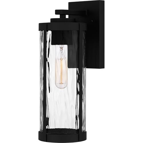 Quoizel Culpo Outdoor Wall Lantern, 14 Inch 1-Light Matte Black Modern Wall Sconce, Coastal-Inspired Wall Light with Clear Water Glass, Outside Lights for Patio, Porch, Garage or Front Door