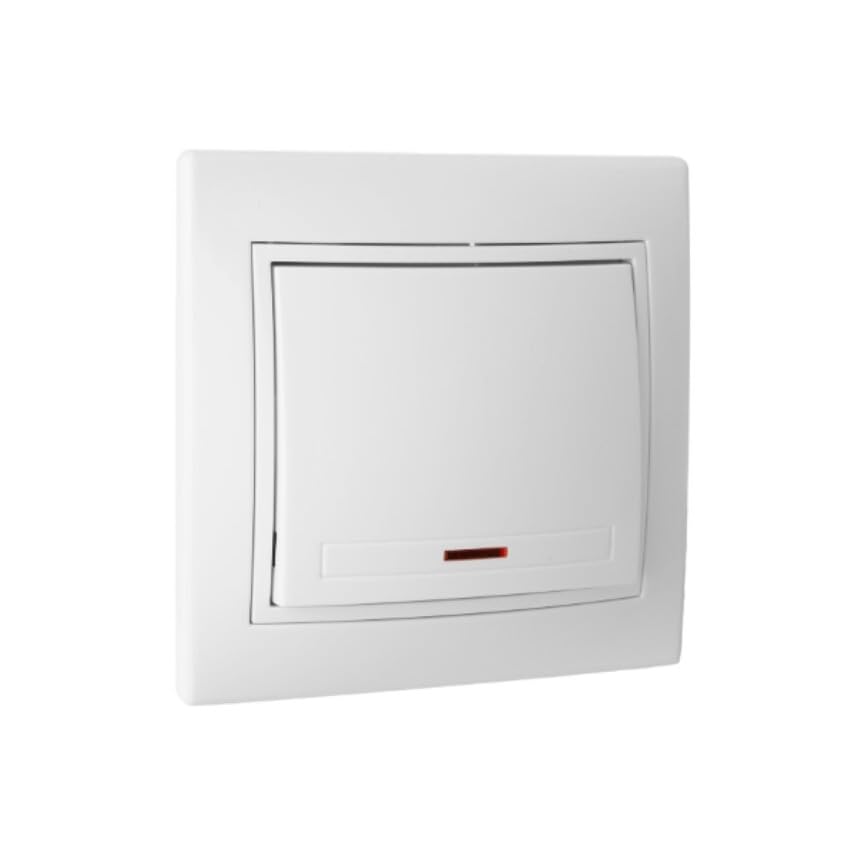 Pulsador de luz luminoso blanco, serie Europa, para control de iluminación y automatización en entornos domésticos y comerciales.