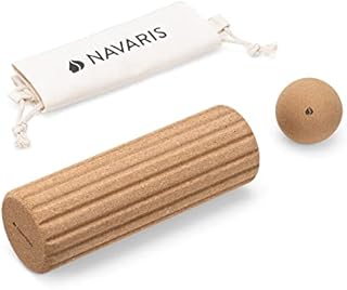 Navaris Cork Massage Roller Ball Set (2 Pieces) - Includes Cork Roller 30cm and Cork Massage Ball 8cm - Rollers for Back and Muscles