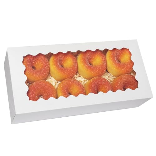 qiqee Auto-pop up 12x5.5x2.5 Inch White Cookie Box with Window 30Pcs Pastry Macaron Bakery Box for Packaging