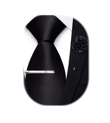 Image of Hi-Tie Pretied Boys Ties Solid Color Kids Adjustable Necktie Lapel Pin Clip Set Age 8-12 Wedding School Graduation