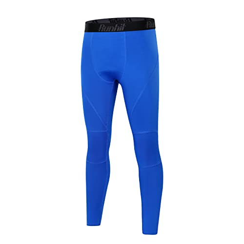 Runhit Boys Compression Leggings Youth Athletic Tights Basketball Compression Pants Boys Base Layer Pants Sports Legging Blue M