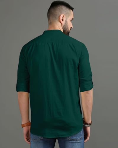 Image of FINIVO FASHION Men's Regular Fit Cotton Blend Kurta Shirt | Full Sleeve Ethnic Shirt with Mandarin Collar and Button Placket | Casual Kurta for Daily and Traditional Use