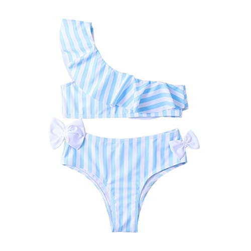 Fulidngzg Bikini para niña, traje de baño de dos piezas, decoración cruzada, volantes, tankini conjunto Bandeau ajustable, correa de hombro, bikini para 2-14 años, bikini para niñas, azul, 7 años