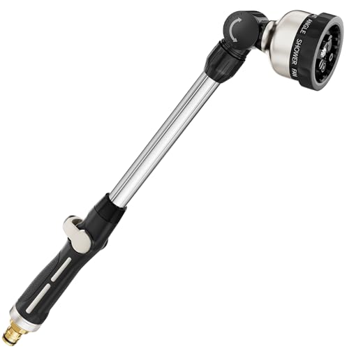 FANHAO Pistolet arrosage en métal 9 modèles réglables, Pistolet de pulvérisation allongé avec débit d'eau contrôlable, lavage de voiture, nettoyage de cour,...