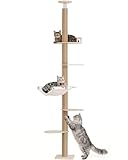 KinoTail Floor to Ceiling Cat Tree for Large Cats, 76-108in Height Adjustable 5-Tier Wood Cat Tower, Cats Activity Center with Plush Hammock & Jute Rope Scratching Posts for Indoor Cats