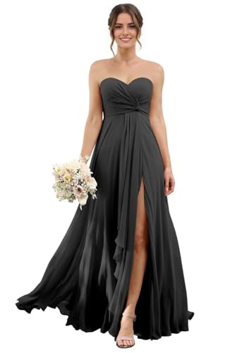 Xunvxun Strapless Chiffon A-line Ruffles Bridesmaid Dress with Slit Plus