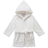 Toddler Unisex Baby Robe Hooded Fleece Bathrobe and Towel for Kids white 24-36M XL