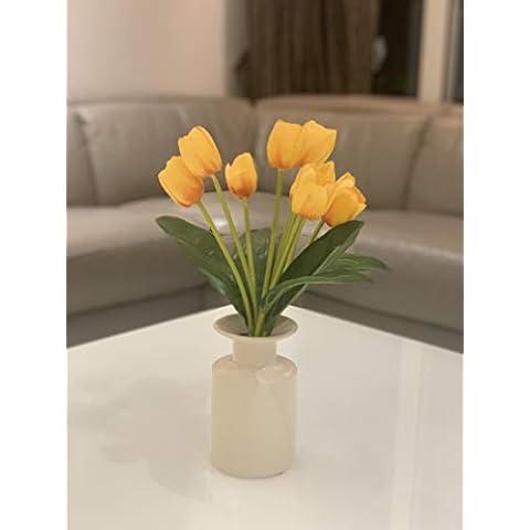 Fourwalls Beautiful Artificial Polyester and Plastic Tulip Flower Bunch (9 Head Flower, 38 cm Total Height, Yellow) Cover