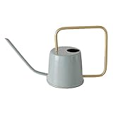 Capacidad: 1,6 l CasaJame Moderna regadera decorativa de metal esmaltado gris y dorado brillante, 39,5 x 23 x 15 cm, 1,6 litros
