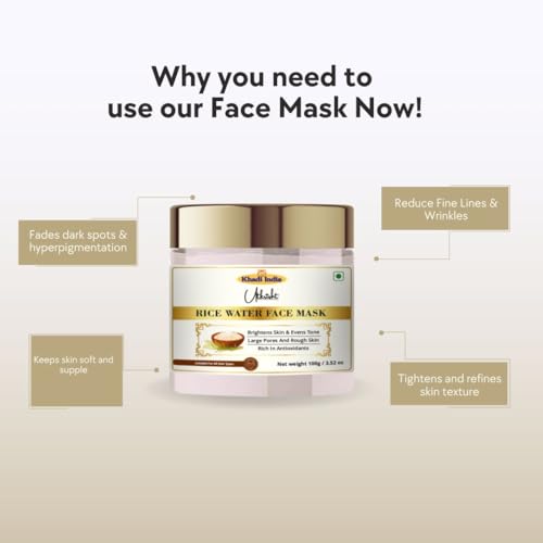 Image of Utkristh Khadi Rice Water Face Mask 100 gm | Pure & Ayurvedic | For Pigmentation, Dark Spots & Wrinkles & Fine Lines | Deep Cleansing for Glowing Skin | All Skin Types | Face Mask for Men & Women