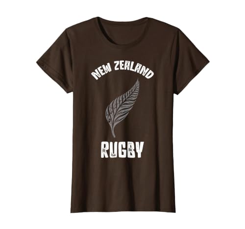 New Zealand Rugby Shirt Maori Inspired Kiwi & Silver Fern T-Shirt, Women, Brown, Small