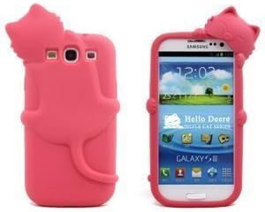 DE Hot Pink New Fashion Cartoon Animal Series Red Kiki Cat Pattern Style Soft Silicone Case Cover Shell for Samsung Galaxy S3 III i9300