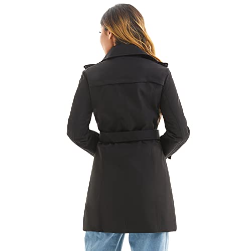 FARVALUE Women's Waterproof Trench Coat Winter Double Breasted Windbreaker Classic Belted Lapel Overcoat3