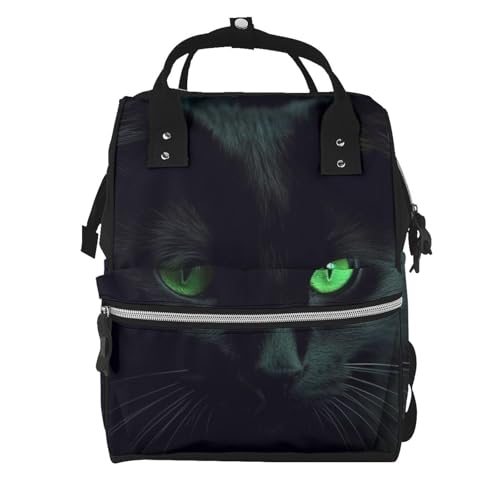 Sac à dos pour maman chat noir aux yeux verts grand format