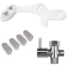 LUXE Bidet NEO 185 White, Toilet Seat Bumpers and Shut-Off Valve T-Adapter Bundle