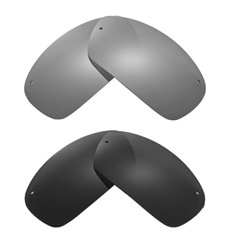 Walleva Two Pairs Polarized Replacement Lenses for Ray-Ban RB3183 63mm Sunglasses - Titanium + Black