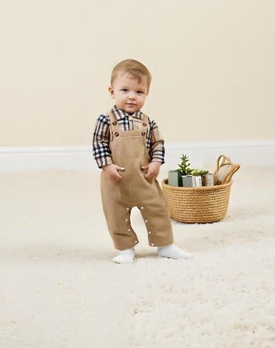 Renotemy Baby Boy Clothes Flannel Plaid Bodysuit+Corduroy Overalls+Beret Hat 3Pcs Fall Winter Outfits for 3-24 Months Boys - Image 3