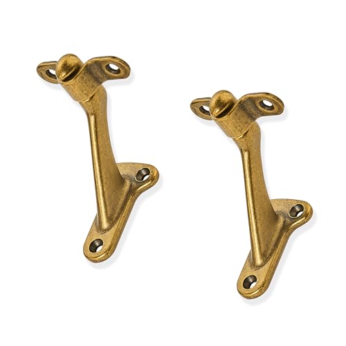 ZAUYX 2 Pack 3 Inch Hand Rail Bracket Antique Brass Stair Brackets Heavy Duty Handrail Brackets for Stairways Handrail Staircase Bracket