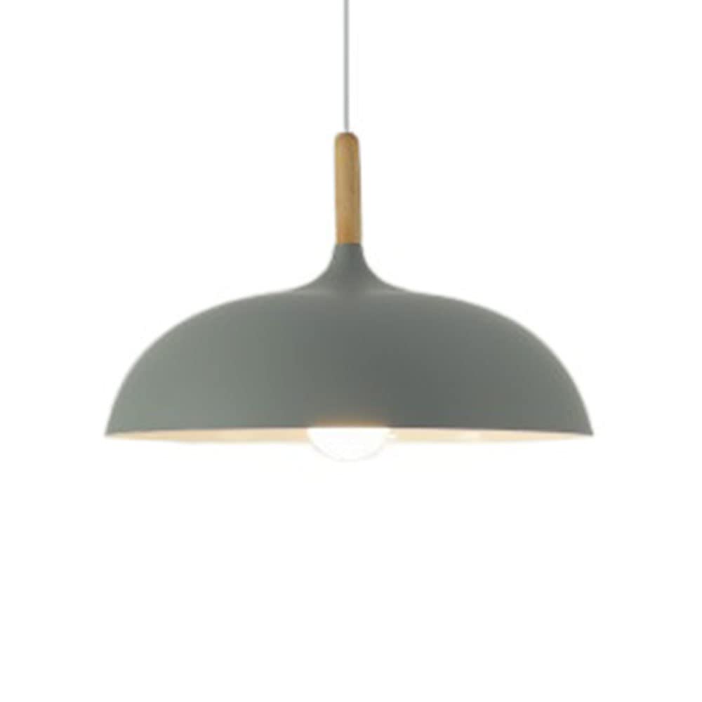 Suspension LED gris 45cm avec poignée en bois et abat-jour métal